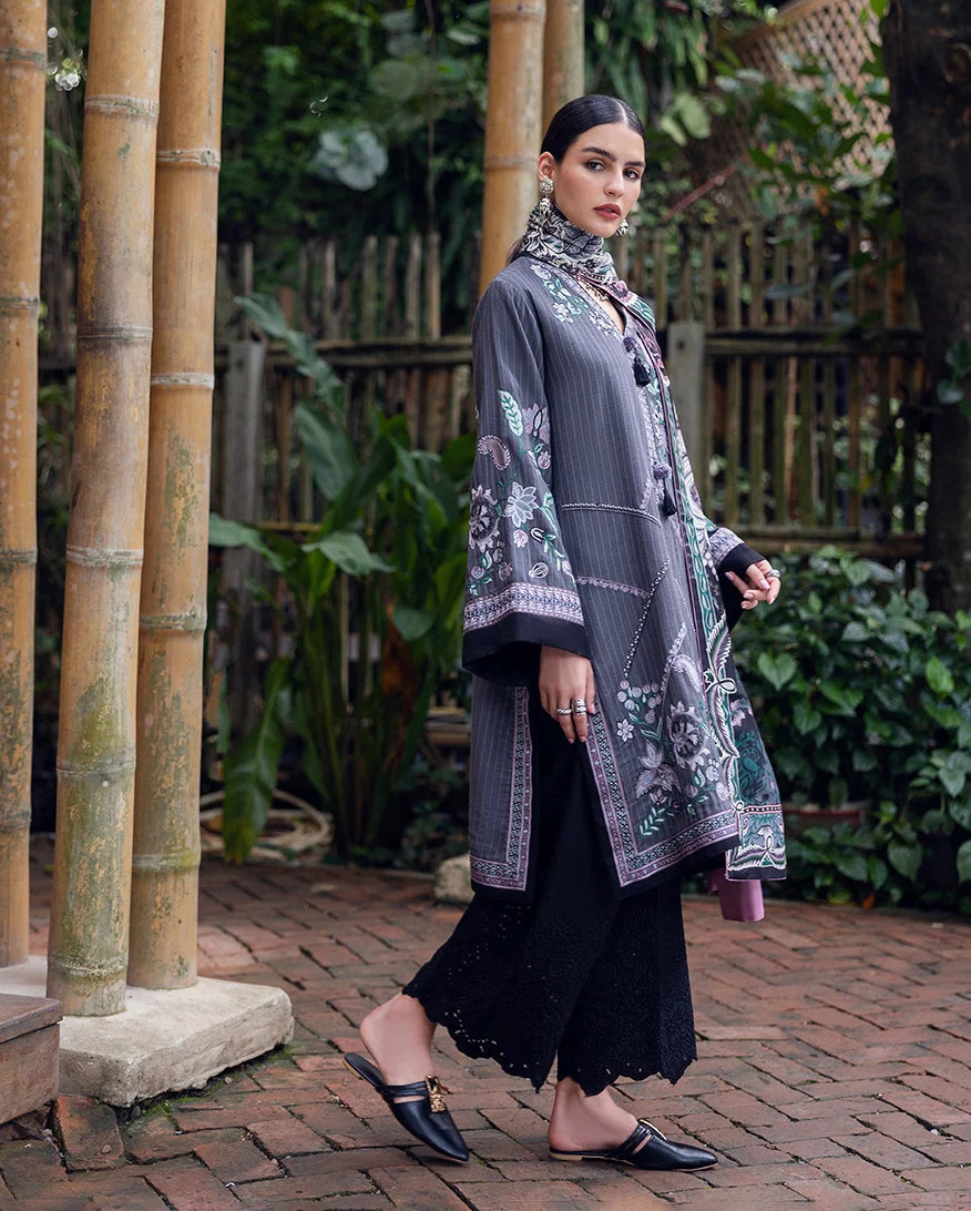 Hemline by Mushq Symphony Unstitched Karandi 2Pc Suit - Silver Mist