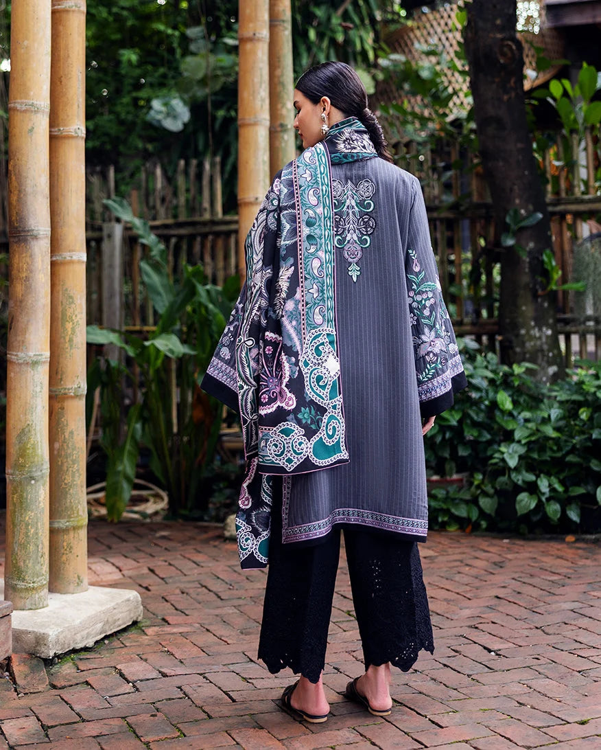 Hemline by Mushq Symphony Unstitched Karandi 2Pc Suit - Silver Mist