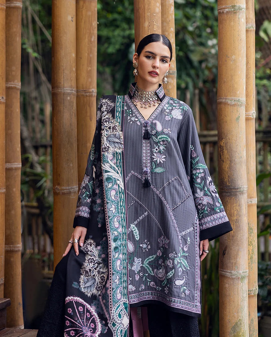 Hemline by Mushq Symphony Unstitched Karandi 2Pc Suit - Silver Mist