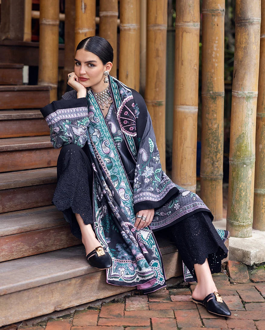 Hemline by Mushq Symphony Unstitched Karandi 2Pc Suit - Silver Mist