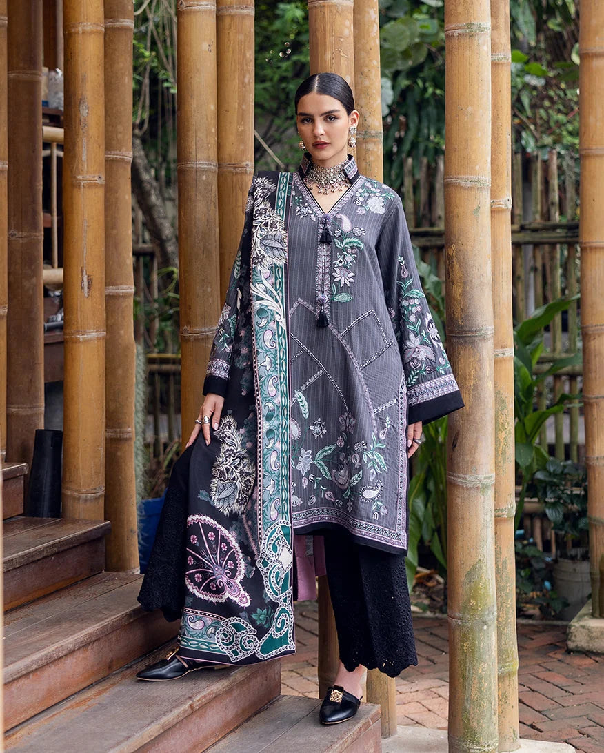 Hemline by Mushq Symphony Unstitched Karandi 2Pc Suit - Silver Mist