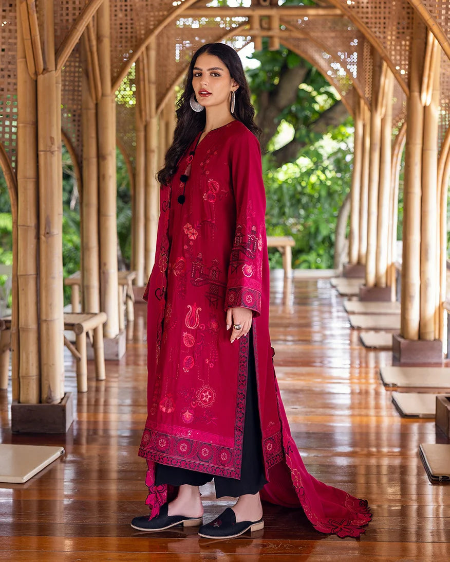 Hemline by Mushq Symphony Unstitched Karandi 3Pc Suit - Darling Bloom