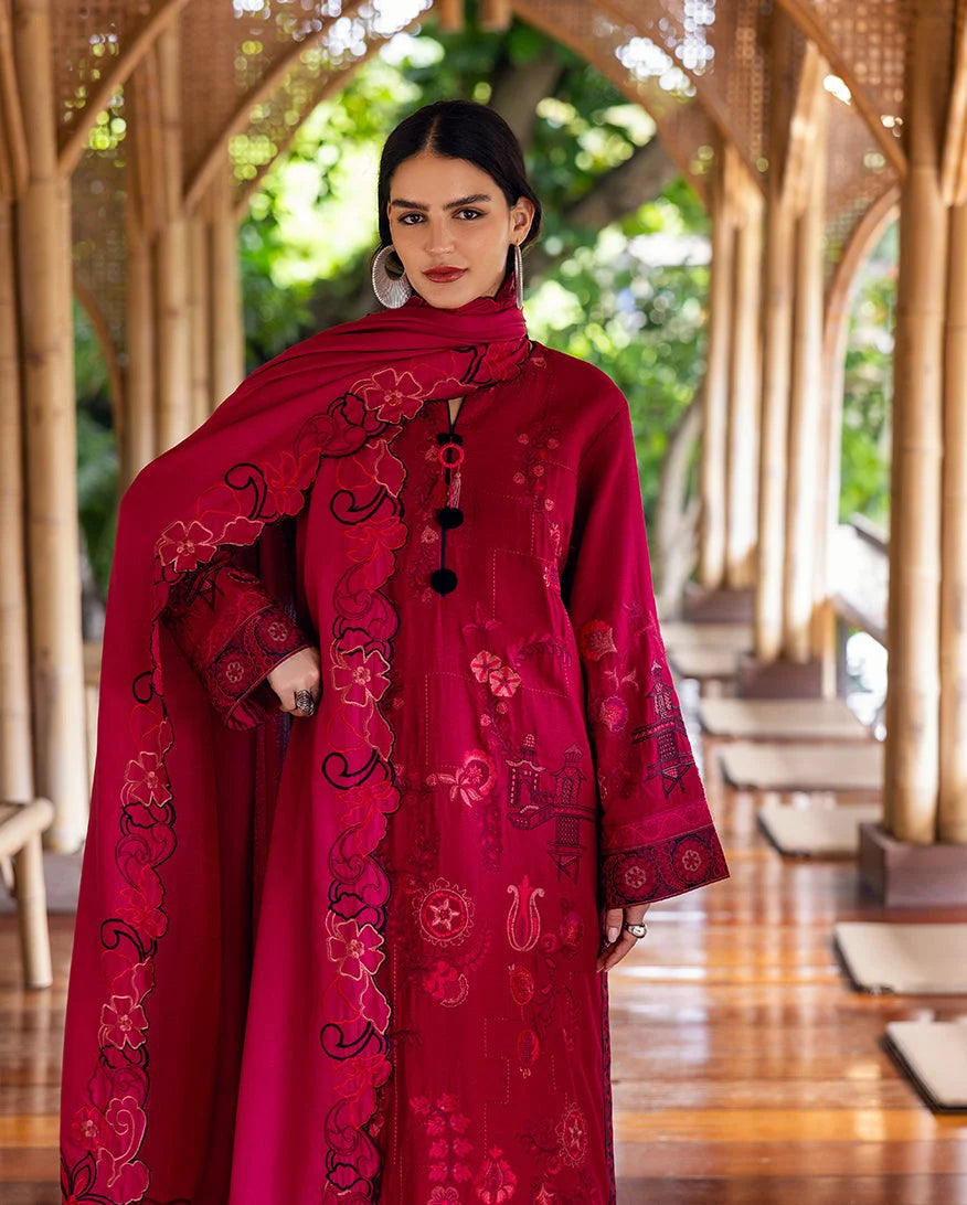 Hemline by Mushq Symphony Unstitched Karandi 3Pc Suit - Darling Bloom