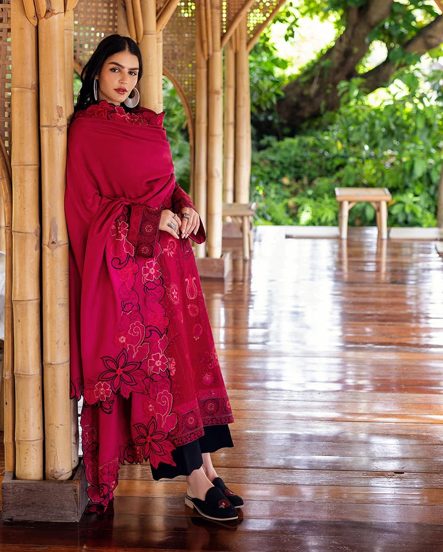 Hemline by Mushq Symphony Unstitched Karandi 3Pc Suit - Darling Bloom