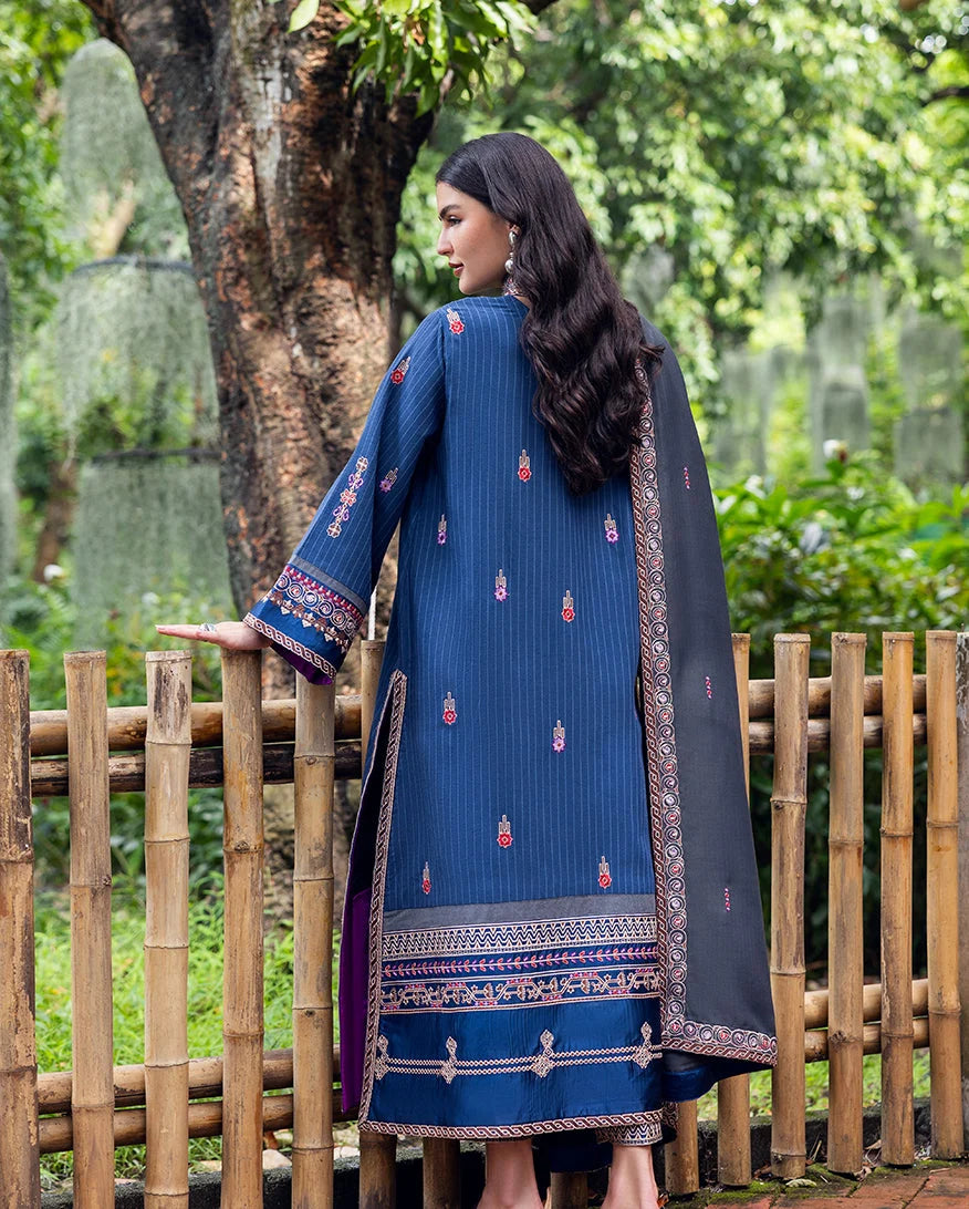 Hemline by Mushq Symphony Unstitched Karandi 3Pc Suit - Granite Song