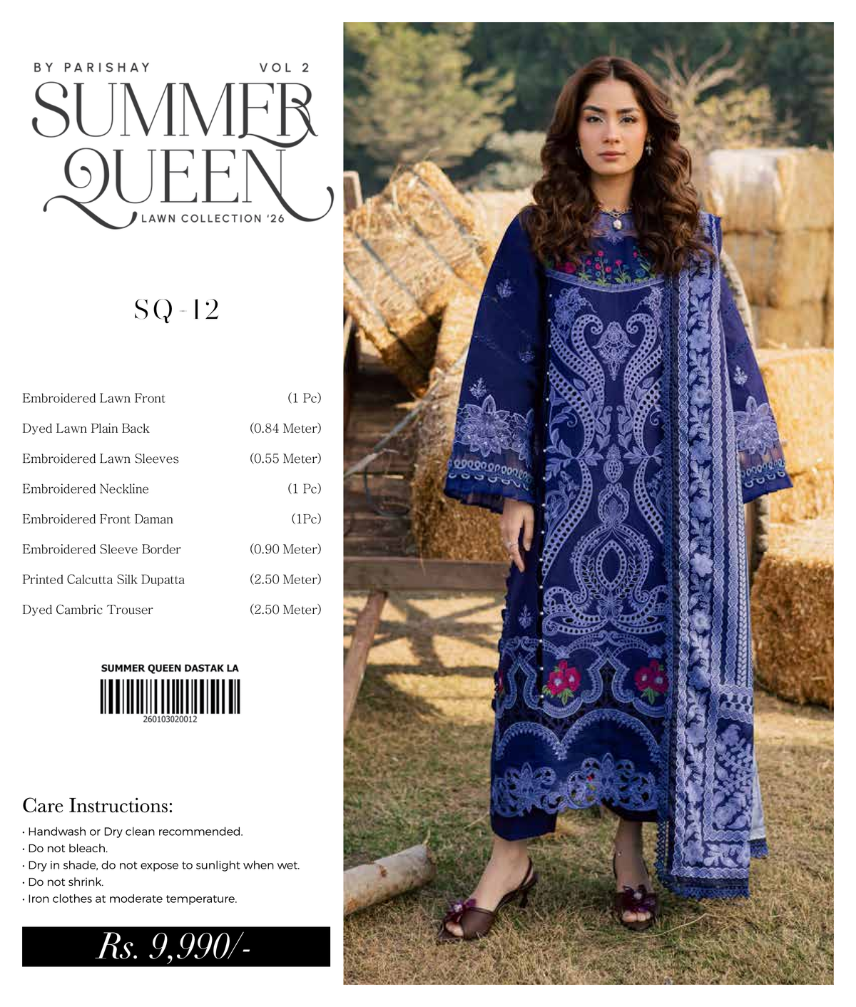 PARISHAY Summer Queen Embroidered Lawn fabric with intricate inlays and luxurious floral patterns in vibrant summer colors.