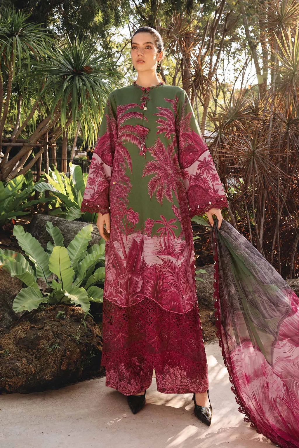 Elegant MARIA B M Prints leftover 2-piece suit with intricate embroidery, displayed on a neutral background.
