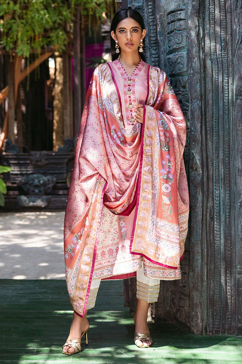 Mushq Nirvana raw silk unstitched 3pc suit MPS-04 Roseate - view 4