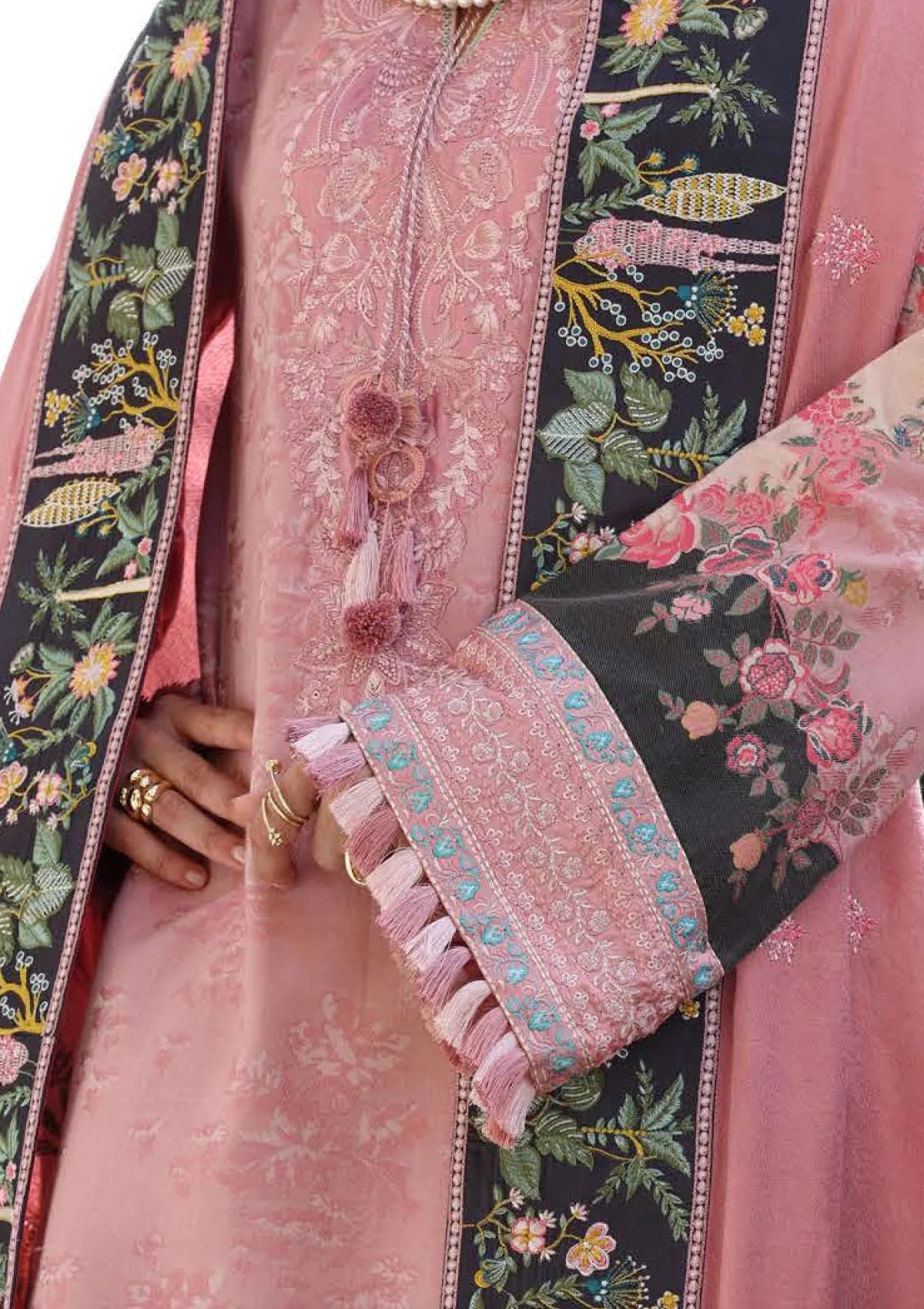 MUSHQ Broadway Embroidered Viscose Unstitched 3Pc Suit - Cortona Bloom