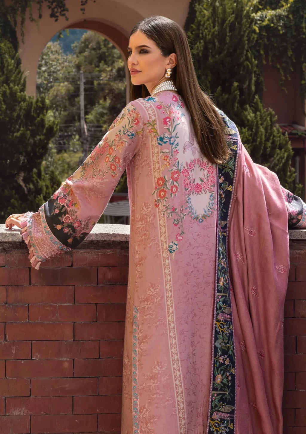 MUSHQ Broadway Embroidered Viscose Unstitched 3Pc Suit - Cortona Bloom