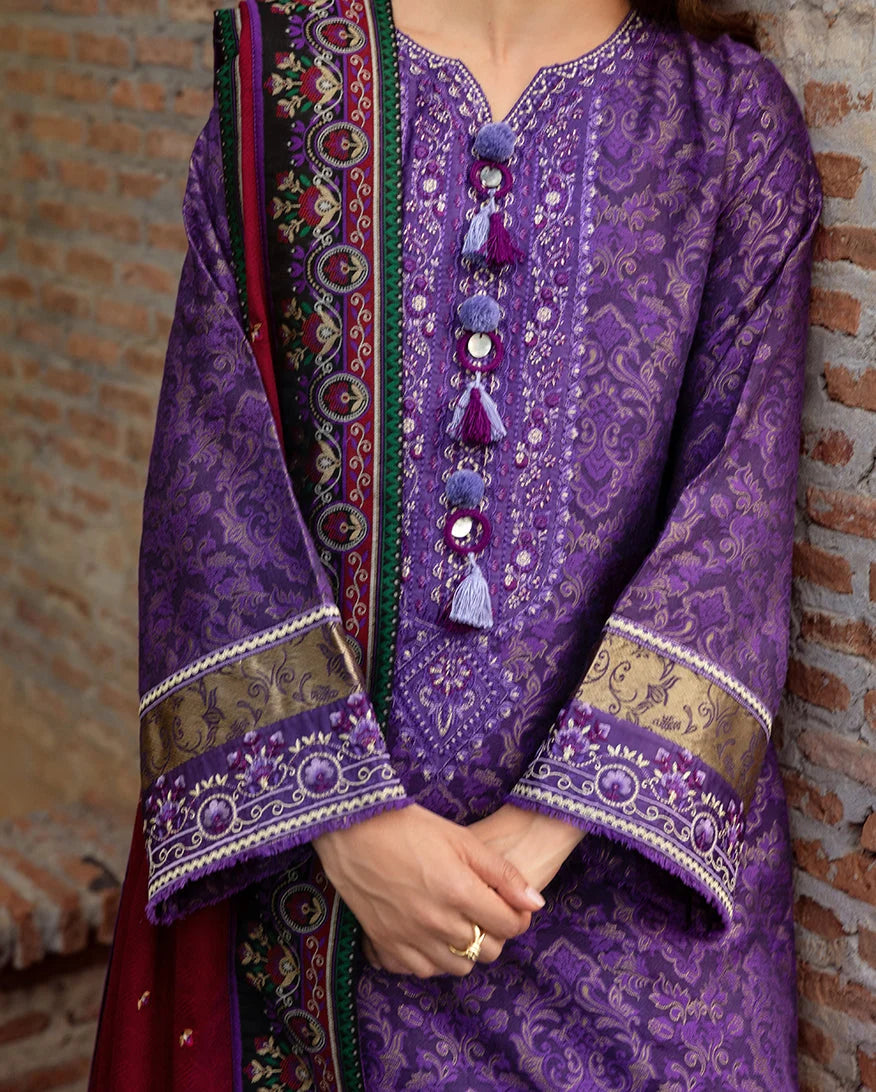 MUSHQ Broadway Embroidered Viscose Unstitched 3Pc Suit - Bella Terra