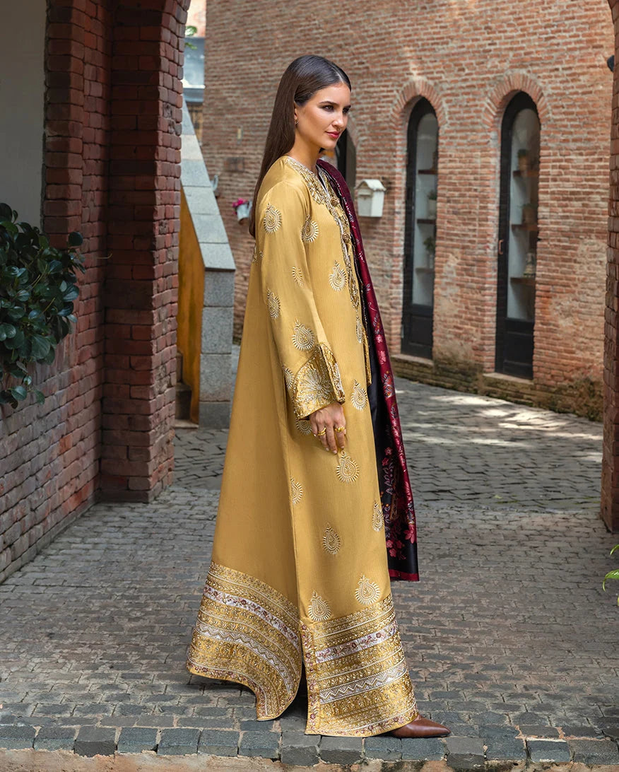 MUSHQ Broadway Embroidered Herringbone Unstitched 2Pc Suit - Sunlit Siena
