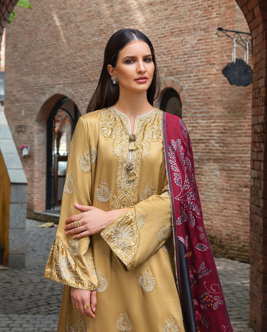 MUSHQ Broadway Embroidered Herringbone Unstitched 2Pc Suit - Sunlit Siena