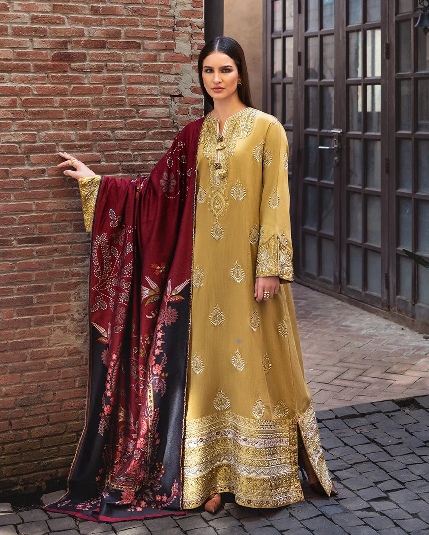 MUSHQ Broadway Embroidered Herringbone Unstitched 2Pc Suit - Sunlit Siena