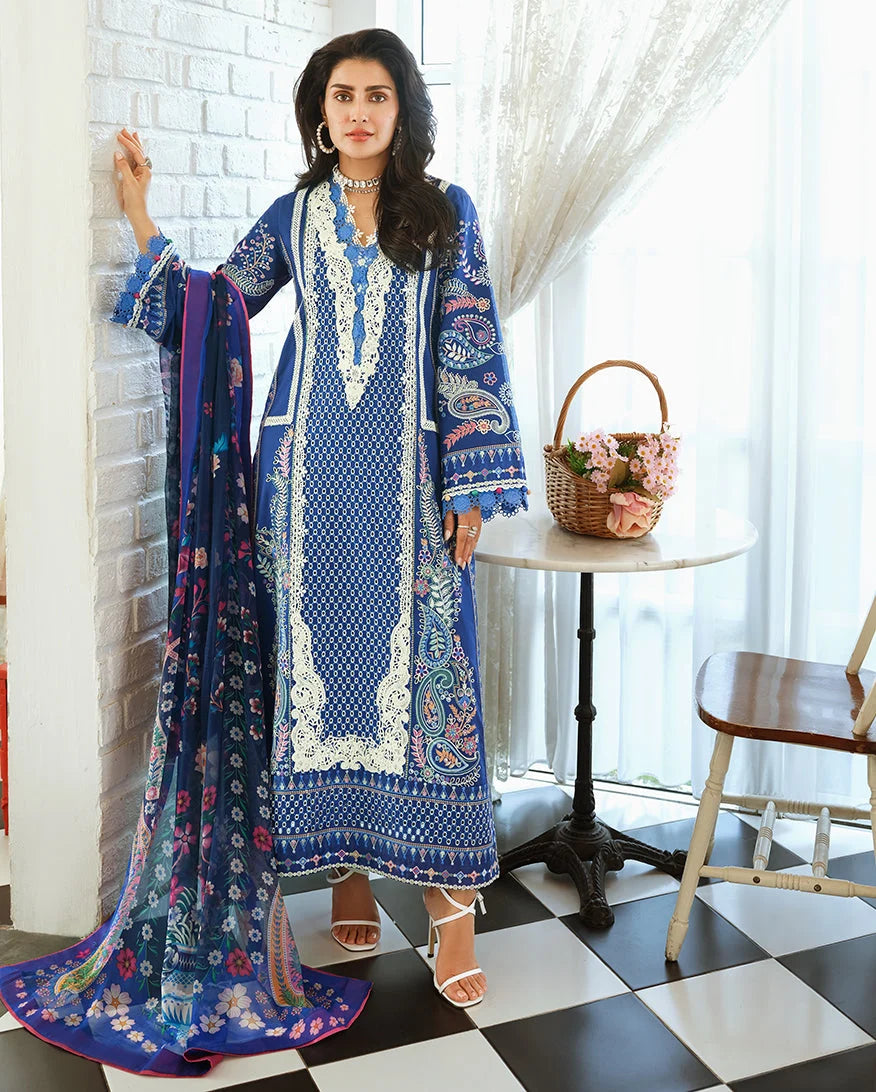 Mushq A Moi Chikan Embroidered Lawn Unstitched 3Pc Suit - Moonlit Dreams