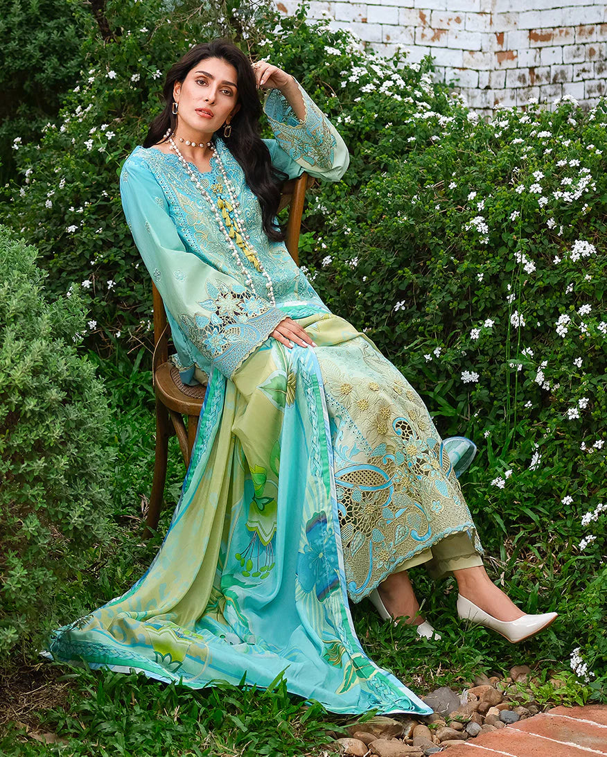 Mushq A Moi Chikan Embroidered Lawn Unstitched 3Pc Suit - Whispering Winds