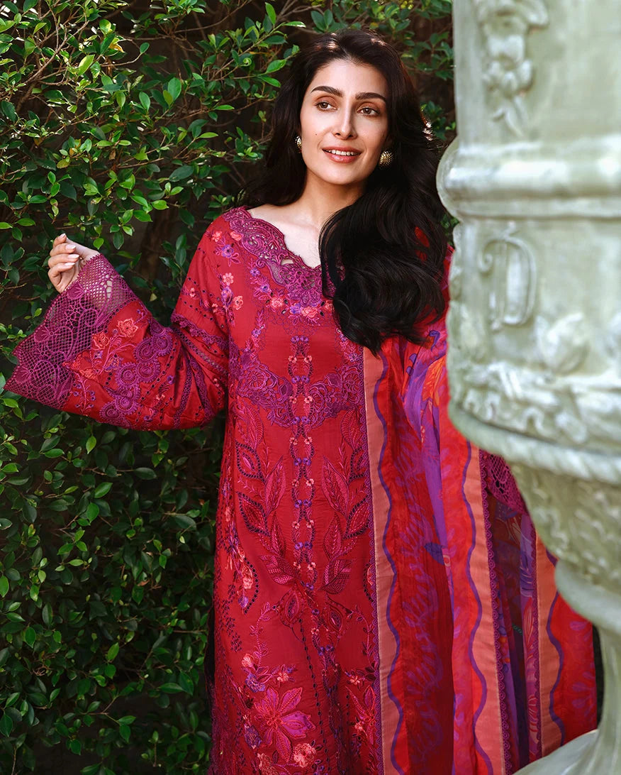 Mushq A Moi Chikan Embroidered Lawn Unstitched 3Pc Suit - Falling Petals