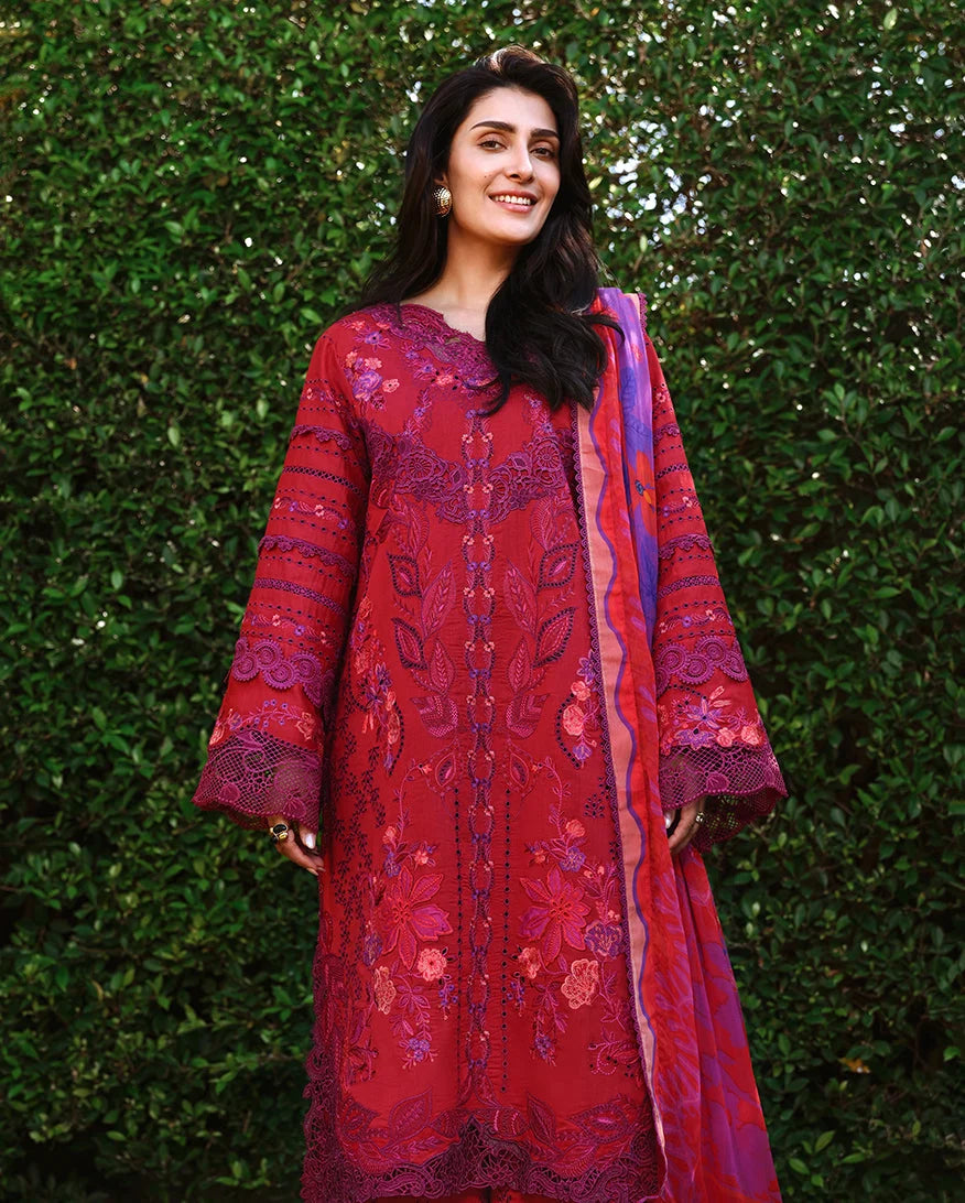 Mushq A Moi Chikan Embroidered Lawn Unstitched 3Pc Suit - Falling Petals - view 3