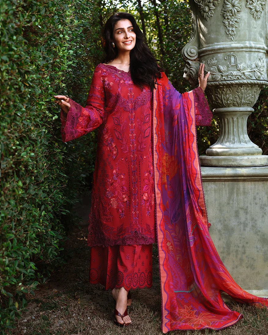 Mushq A Moi Chikan Embroidered Lawn Unstitched 3Pc Suit - Falling Petals - view 5