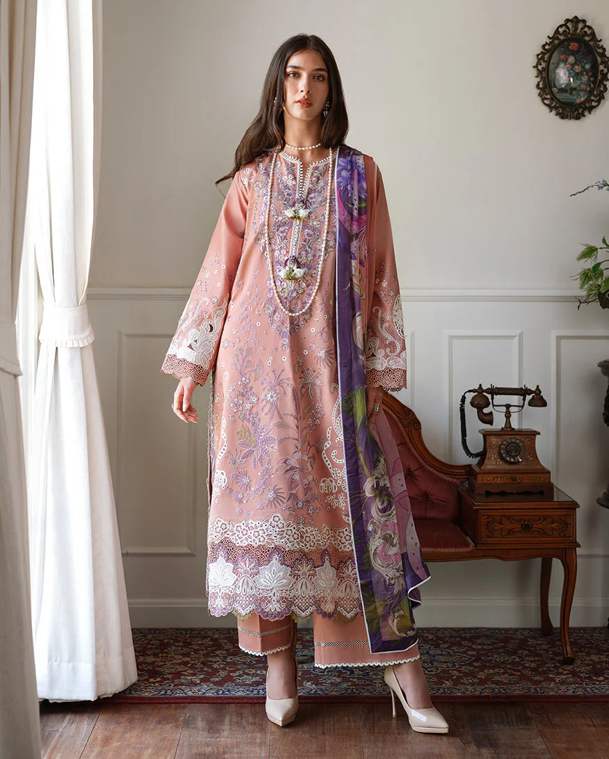 Mushq A Moi Chikan Embroidered Lawn Unstitched 3Pc Suit - Daisy Chain