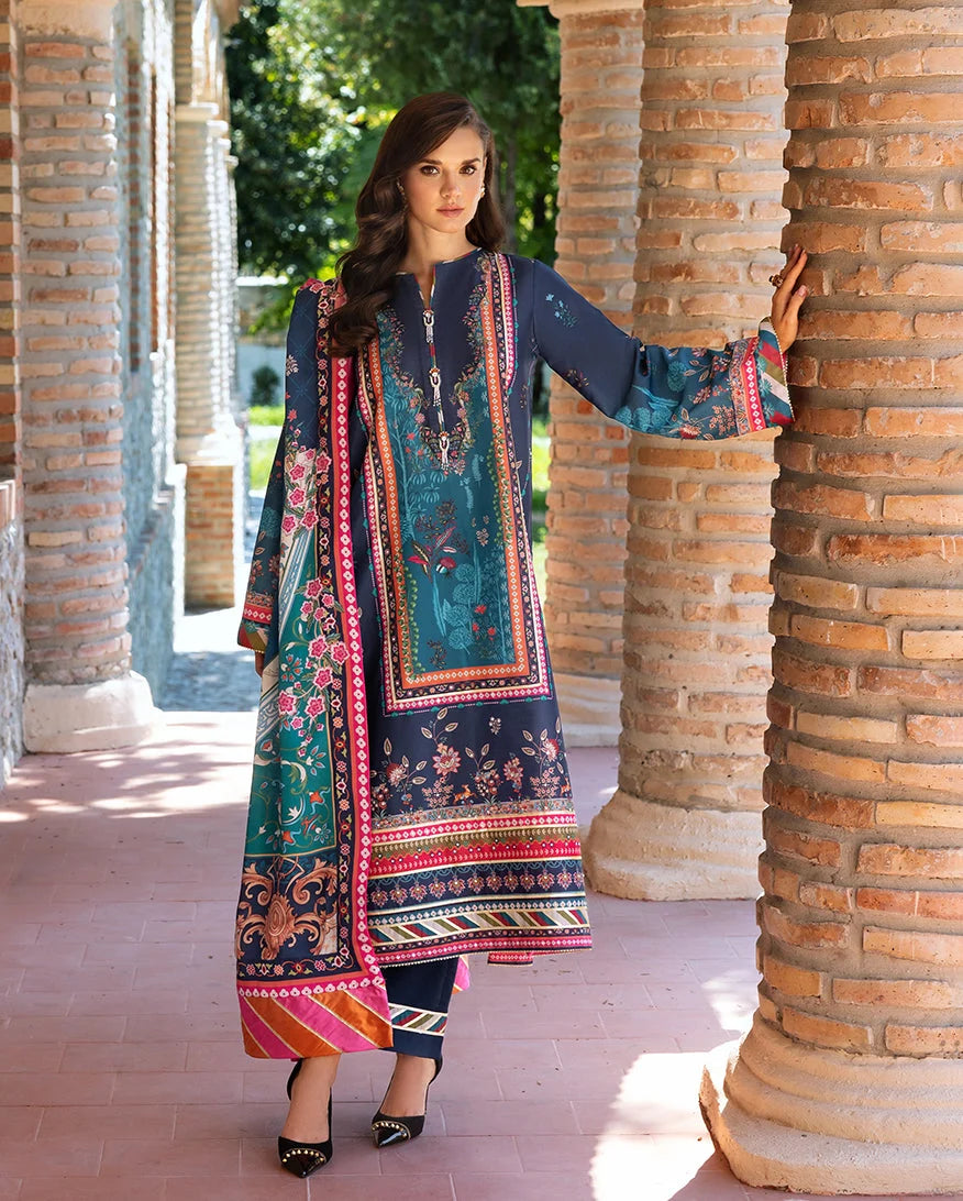 Mushq Hemline Nirvana Echoes Of Serneity Raw Silk Unstitched 3Pc Suit - Nova Bloom