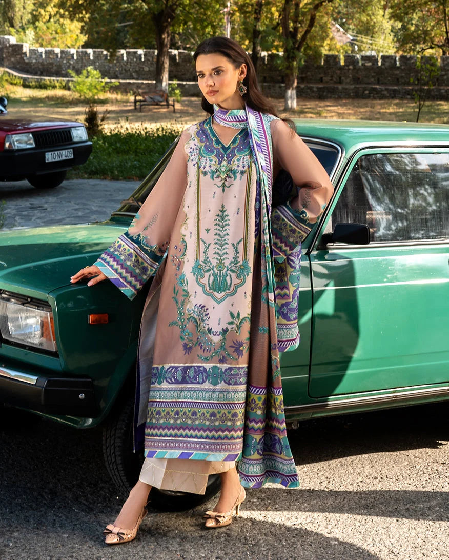 Mushq Hemline Nirvana Echoes Of Serneity Raw Silk Unstitched 3Pc Suit - Aurora Echo