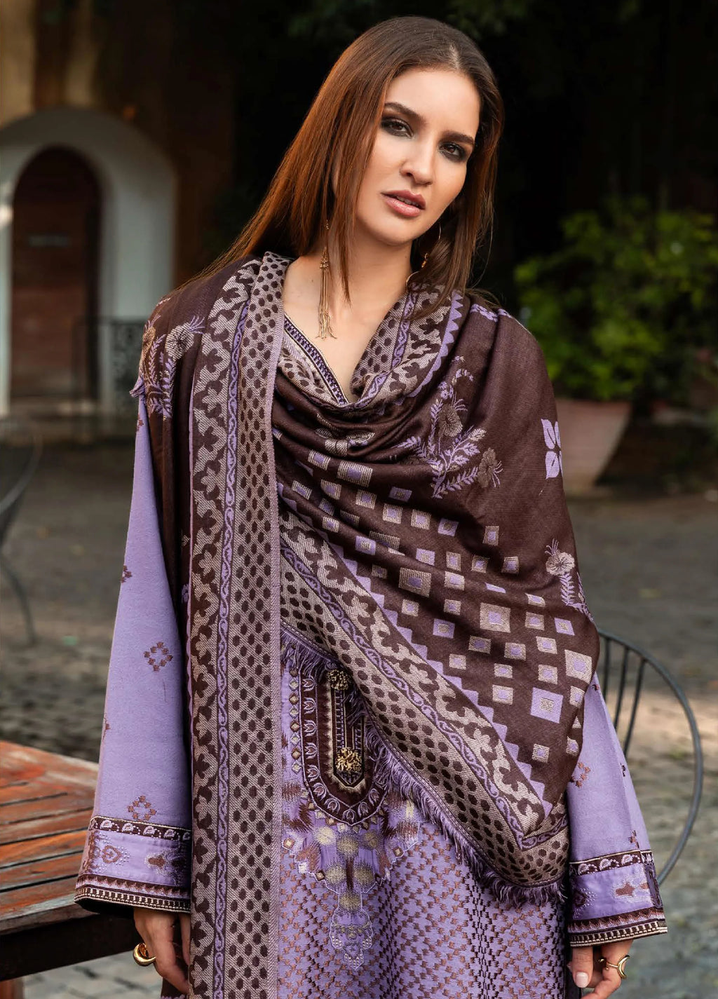 MUSHQ Broadway Embroidered Karandi Unstitched 2Pc Suit - Villa Bramasole