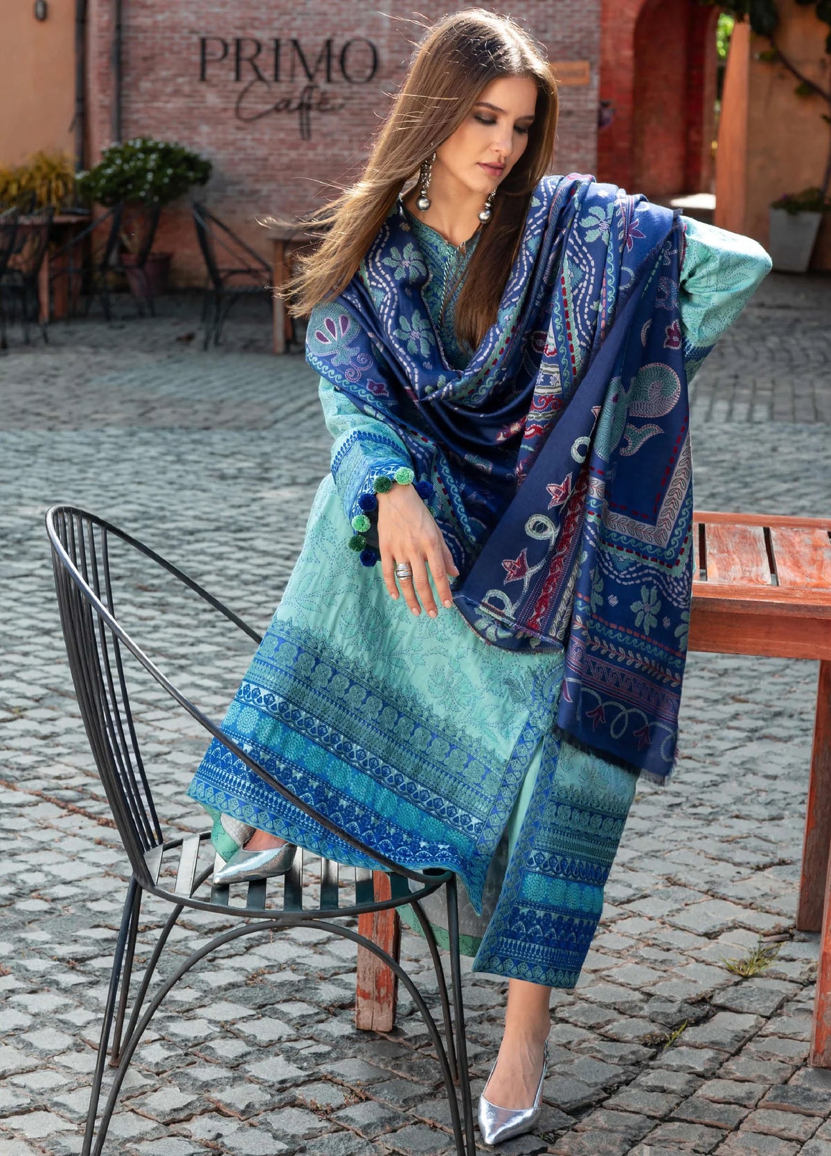 MUSHQ Broadway Embroidered Viscose Unstitched 3Pc Suit - Chianti Glow