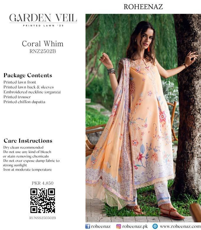 ROOHENAZ BY MUSHQ coral garden veil with intricate white embroidery, lightweight and sheer for elegant outdoor wear