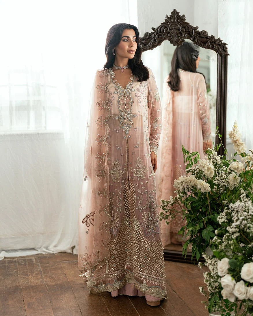 Mushq Sham Shandaar Embroidered Chiffon Unstitched 3Pc Suit - Shehnai