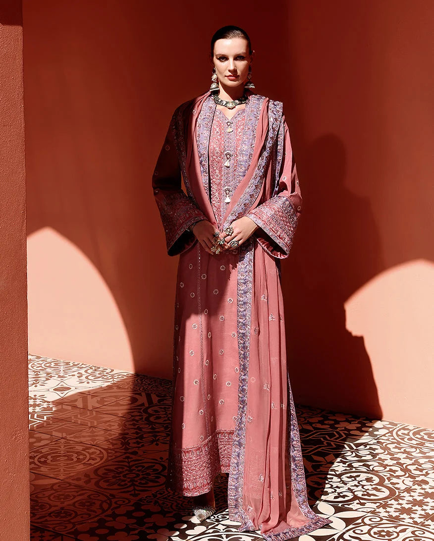 Mushq Hemline Nuvera Embroidered Raw Silk Unstitched 3Pc Suit D-04