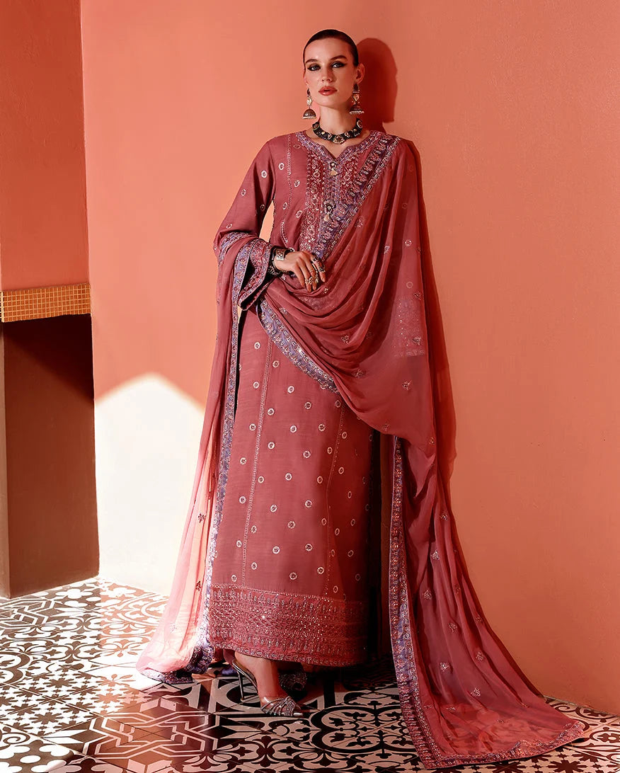 Mushq Hemline Nuvera Embroidered Raw Silk Unstitched 3Pc Suit D-04 - view 2