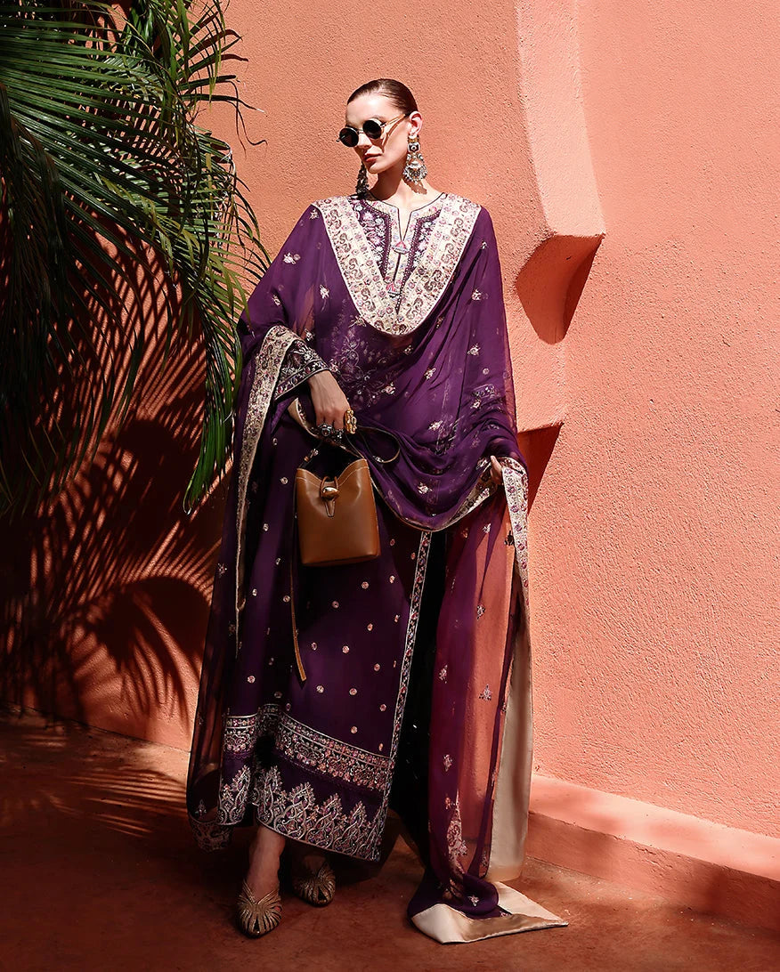 Mushq Hemline Nuvera Embroidered Raw Silk Unstitched 3Pc Suit D-10
