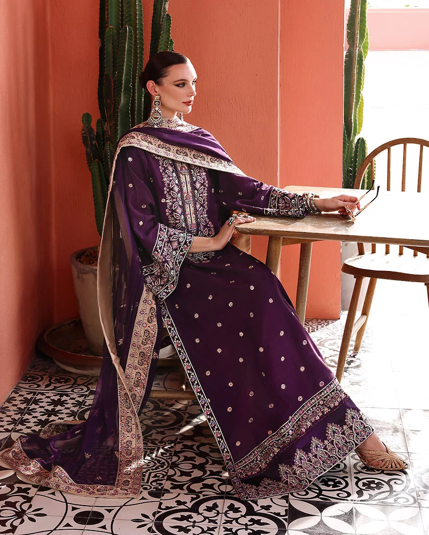 Mushq Hemline Nuvera Embroidered Raw Silk Unstitched 3Pc Suit D-10 - view 4