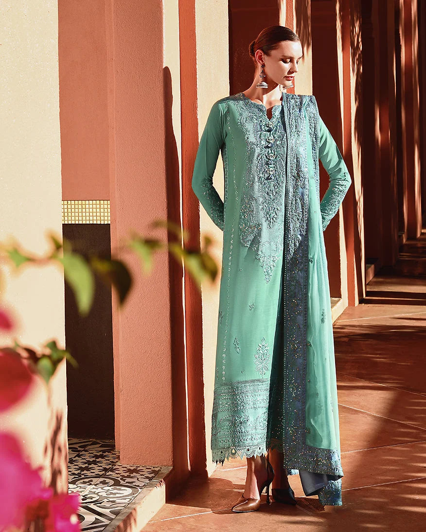 Mushq Hemline Nuvera Embroidered Raw Silk Unstitched 3Pc Suit D-05 - view 4