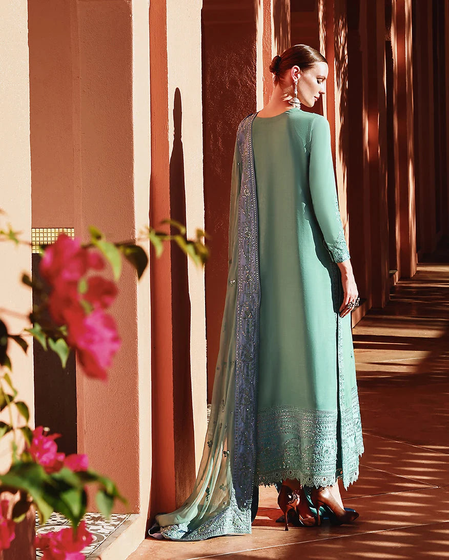 Mushq Hemline Nuvera Embroidered Raw Silk Unstitched 3Pc Suit D-05 - view 2