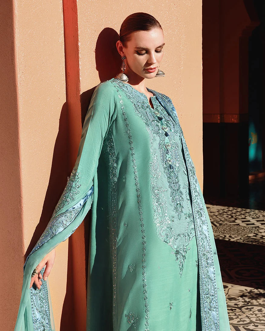 Mushq Hemline Nuvera Embroidered Raw Silk Unstitched 3Pc Suit D-05 - view 3