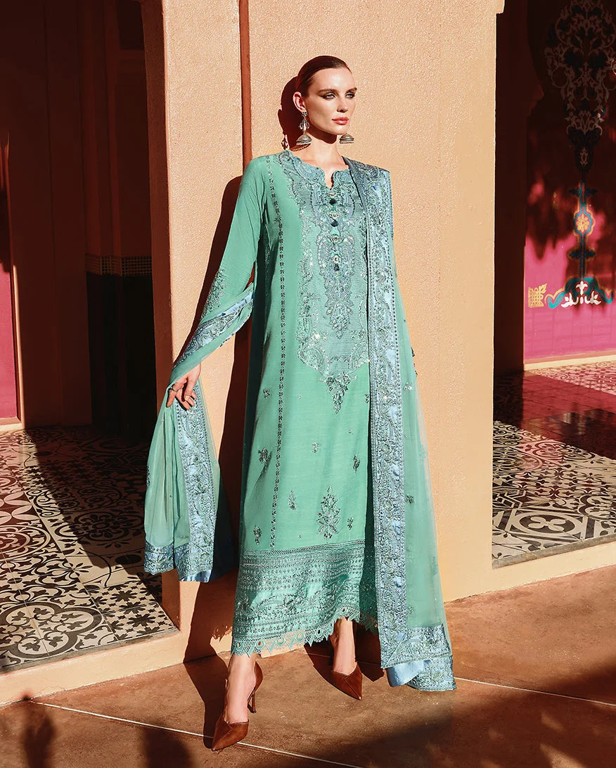 Mushq Hemline Nuvera Embroidered Raw Silk Unstitched 3Pc Suit D-05
