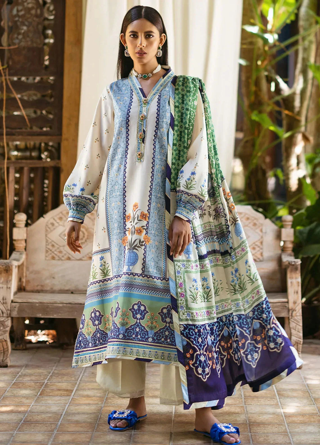 Mushq Nirvana Embroidered Raw Silk Unstitched 3Pc Suit MPS-05 Azure