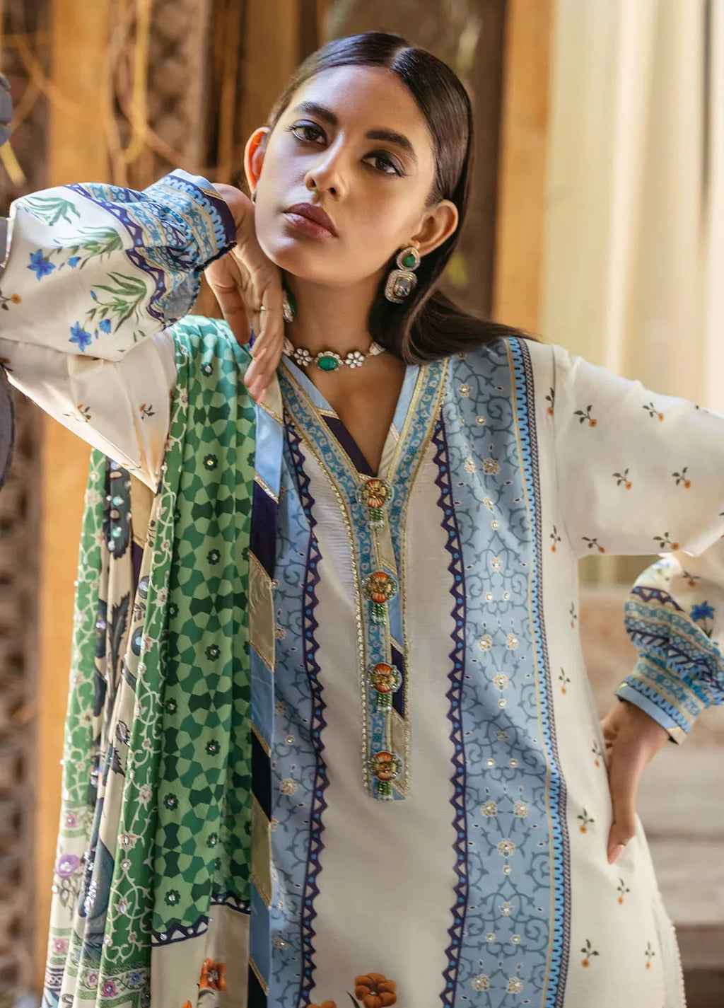 Mushq Nirvana Embroidered Raw Silk Unstitched 3Pc Suit MPS-05 Azure