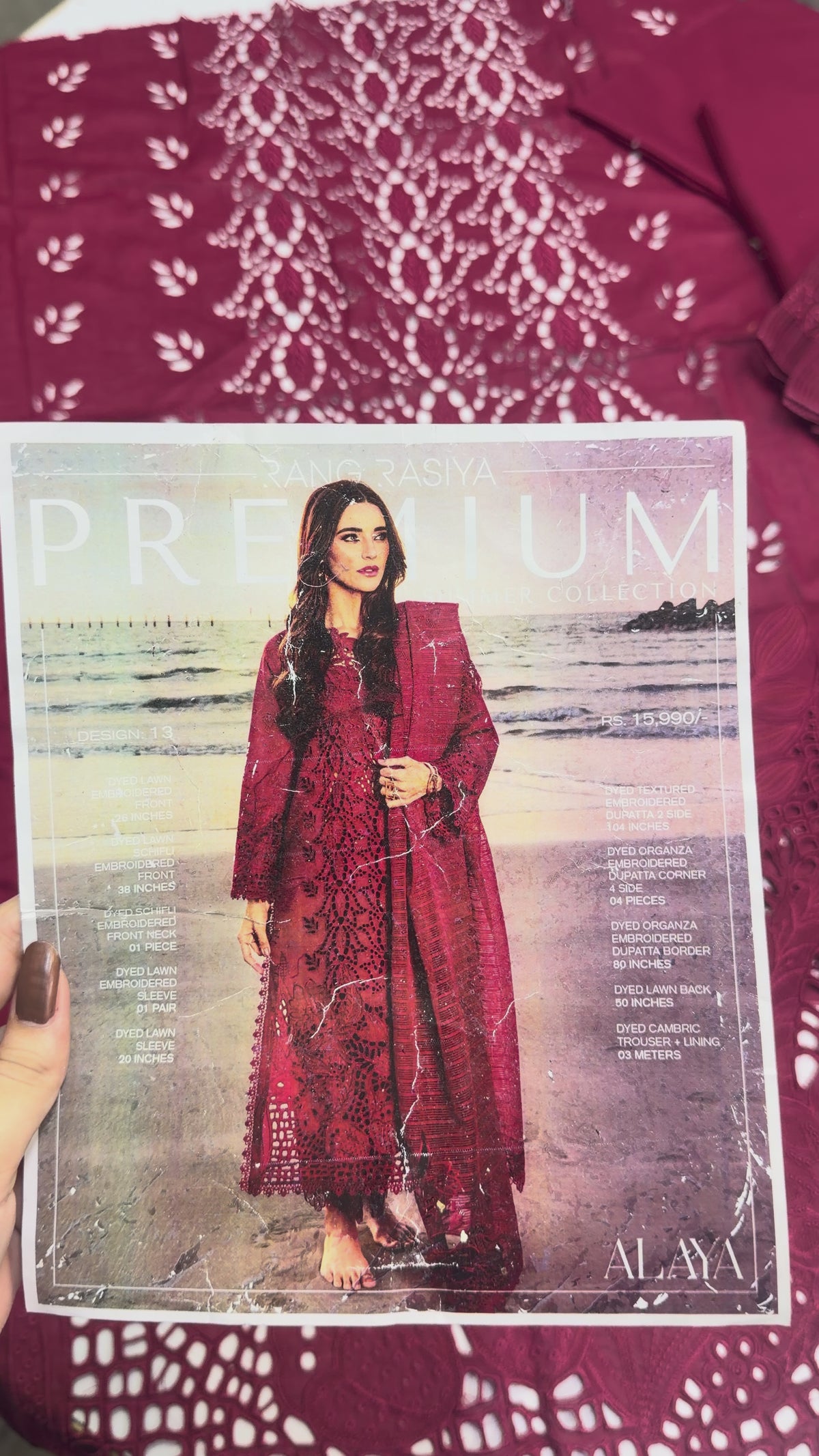 RangRasiya Premium Embroidered Lawn 3Pc Suit Summer 25 D-13