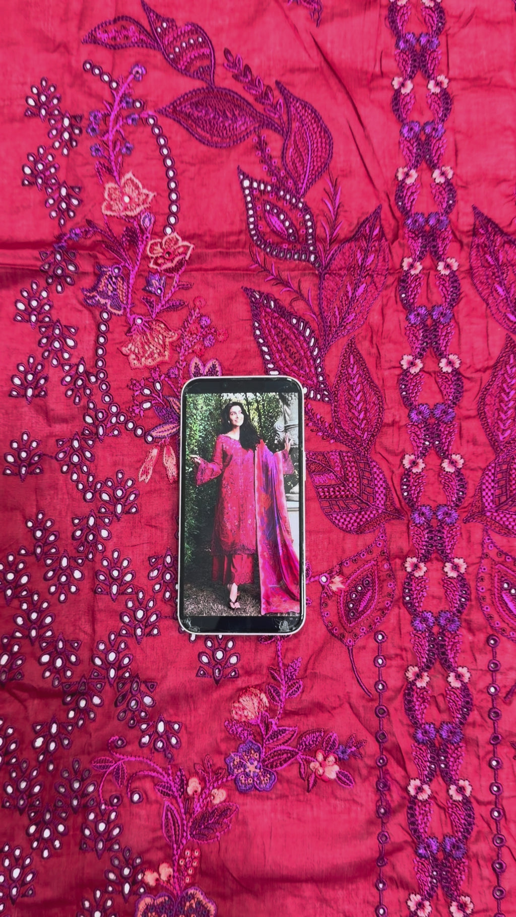 Mushq A Moi Chikan Embroidered Lawn Unstitched 3Pc Suit - Falling Petals